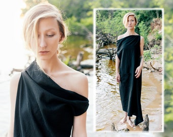 Black Linen Dress, Natural Organic Summer Clothes, Women's Everyday Wear, Eco-friendly Fashion