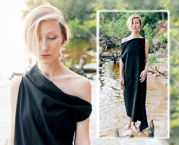 Black Linen Dress, Natural Organic Summer Clothes, Women's Everyday Wear, Eco-friendly Fashion
