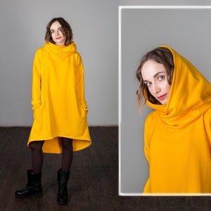 Hooded Boho Tunic Dress: Warm Cotton Jersey Maxi Dress