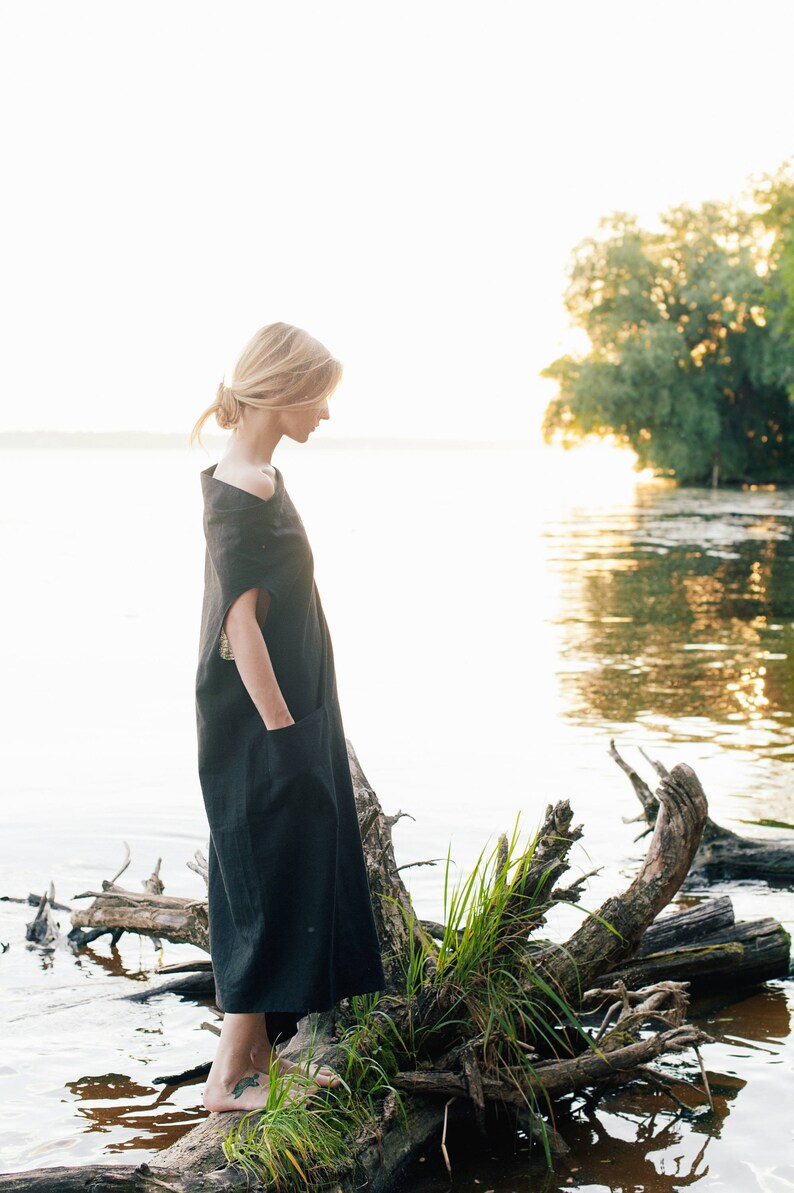 Black Linen Dress, Natural Organic Summer Clothes, Women's Everyday Wear, Eco-friendly Fashion image 6