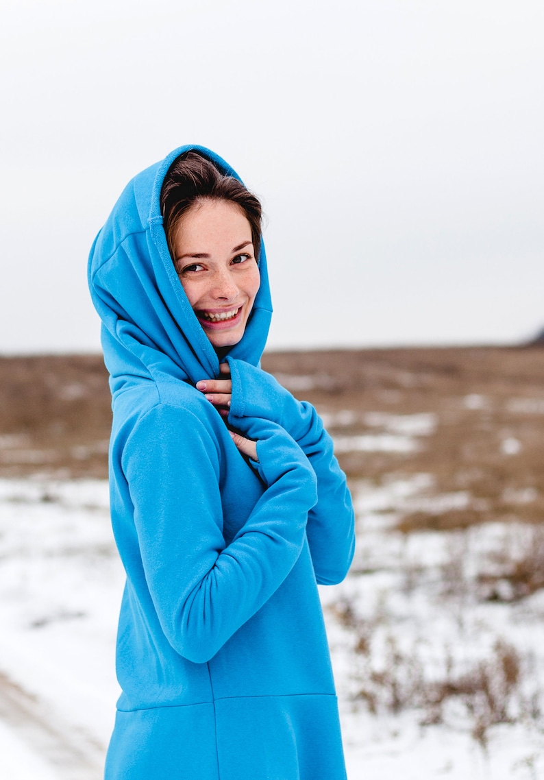Warm Casual Dress Blue Winter Dress Blue Boho Dress Etsy