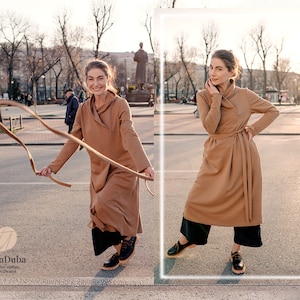 Caldo abito a maniche lunghe, abito casual ampio, abito caldo alla moda invernale, abbigliamento invernale comodo, abito multiuso, abito invernale per ragazze