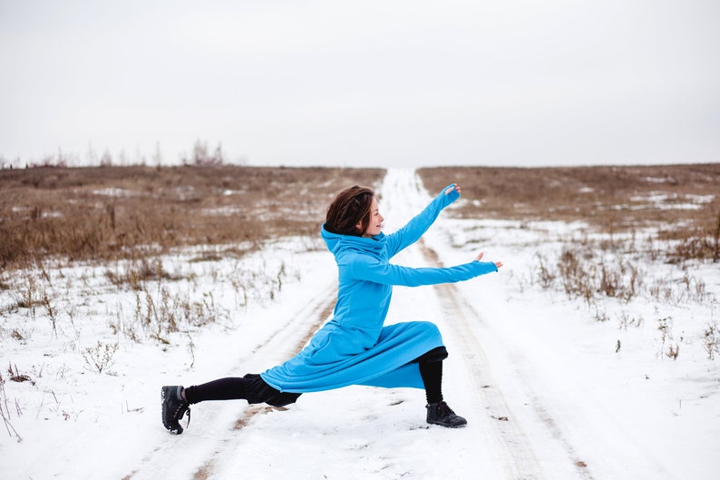 Warm Casual Dress Blue Winter Dress Blue Boho Dress Etsy