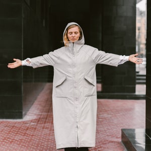 Midi beige waterproof trench coat, oversized raincoat, waterproof coat, waterproof jacket, hooded raincoat, alternative raincoat image 7