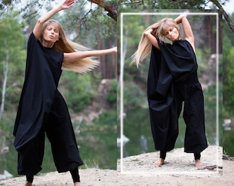 Black Cotton Activewear Pants, Baggy Comfy Joggers, Maxi Casual Trousers, Yoga Harem Pants, Outdoor