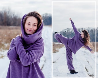 Lilac warm suit, women yoga suit, yoga clothing, yoga clothes, warm yoga pants, warm yoga shirt, yoga wear, winter women tracksuit