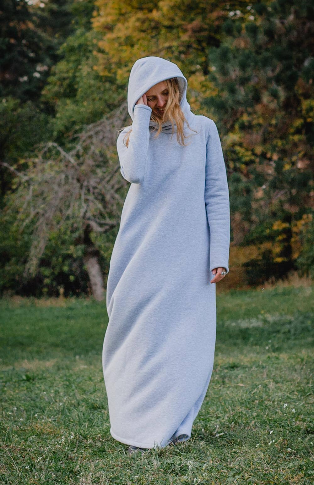 Hooded Maxi Dress: Cotton Jersey Oversize Tunic with Belt Hooded Maxi Dress: Cotton Jersey Oversize Tunic with Belt