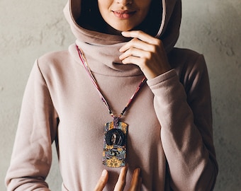 Hooded Maxi Dress: Oversized Cotton Jersey Turtleneck