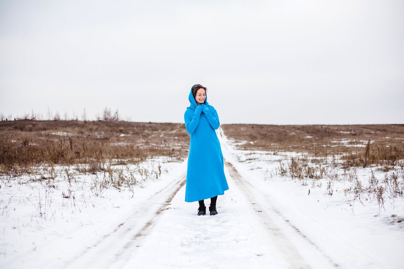 Warm Casual Dress Blue Winter Dress Blue Boho Dress Etsy