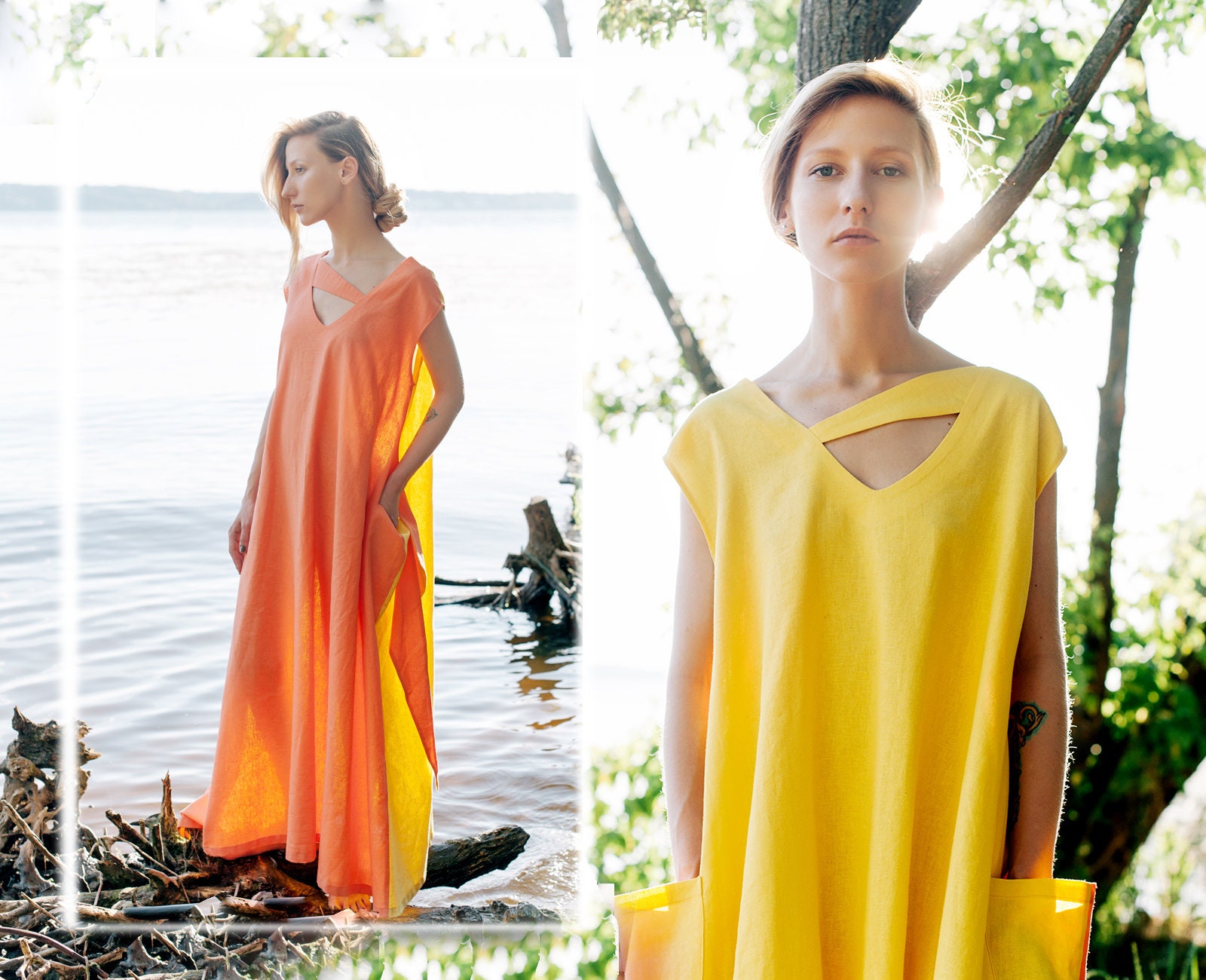 the salting gauze colorblock caftan maxi dress gauze block caftan