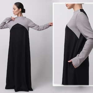 Women cotton dress with pockets - classic cotton dress - autumn cotton dress - autumn winter dress for her