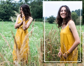 Soft Viscose Long Sundress, Yellow Tunic Dress, Oversize Loose Fit, Casual Dress, Loose Fit Yellow Sundress, Soft Viscose Tunic