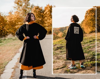 Robes&Conditions ロングライダース ウールコート ブラック フォーマルコート ノーカラー ミドル丈 ロング丈 イタリアン