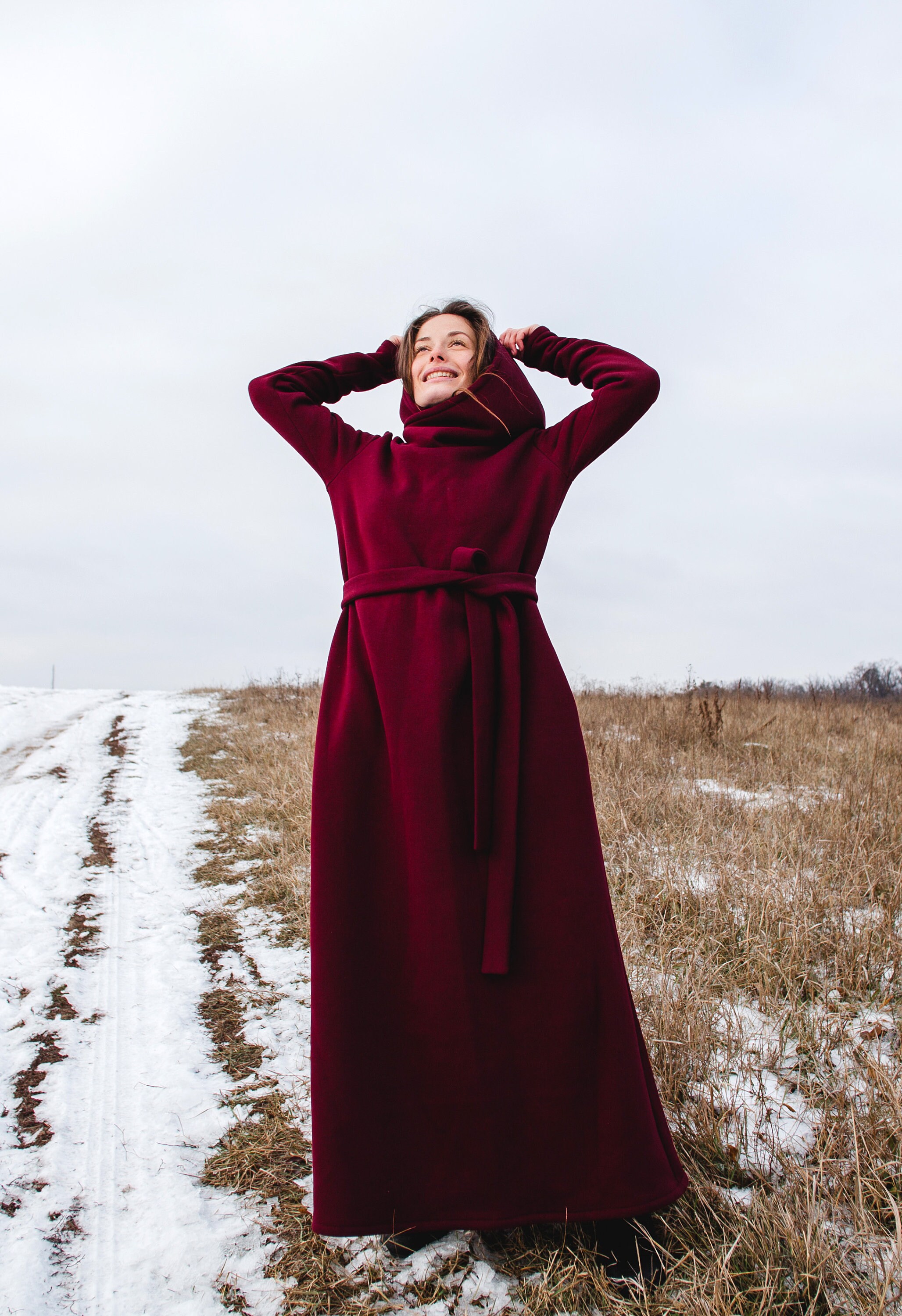 red oversized hoodie dress Red Hooded Maxi Dress, Oversized Winter Hoodie, Plus Size Dress Iren