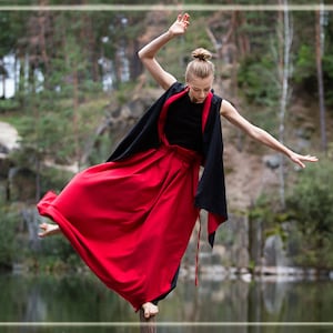 Wende-Leinen-Maxirock: Schwarz-rote Schichtschürze