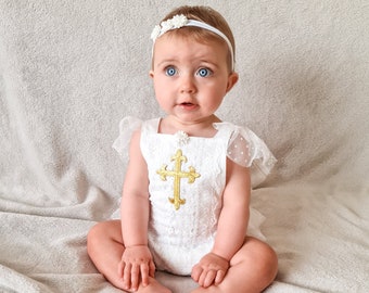 Baby Christening Outfit, Baby Girl Baptism Dress, White Lace Ruffle Dedication Outfit, Baby Girl Christening Gift Outfit, Summer Christening