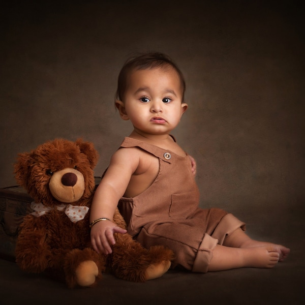 Cake Smash Outfit Boy, Baby Boy Brown Romper Dungarees, First Birthday or 1st Photoshoot Overalls, Neutral One Year Old Boy Outfit