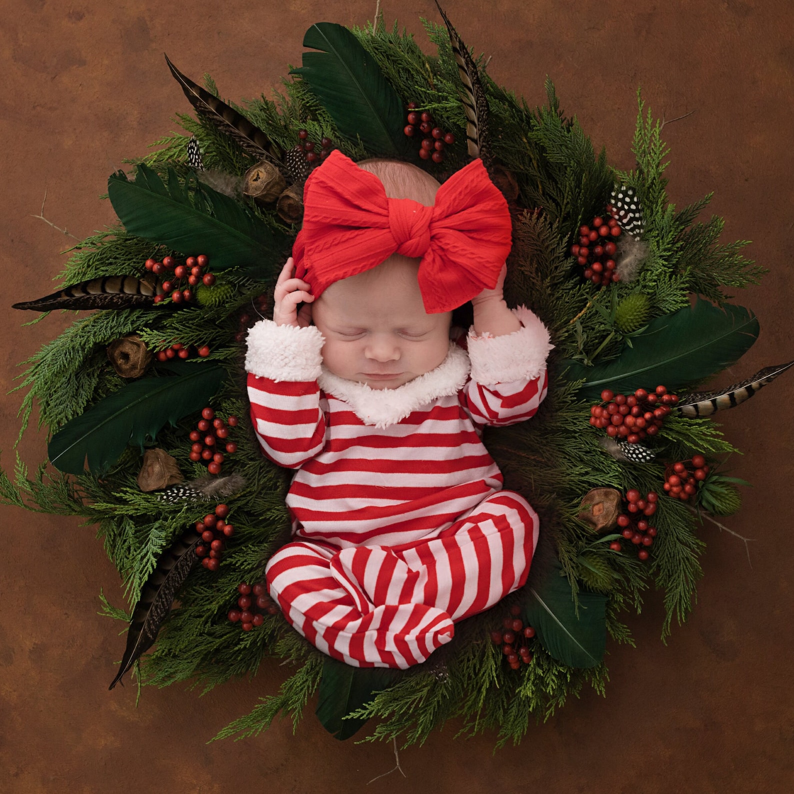 Christmas wreath prop with newborn elf outfit