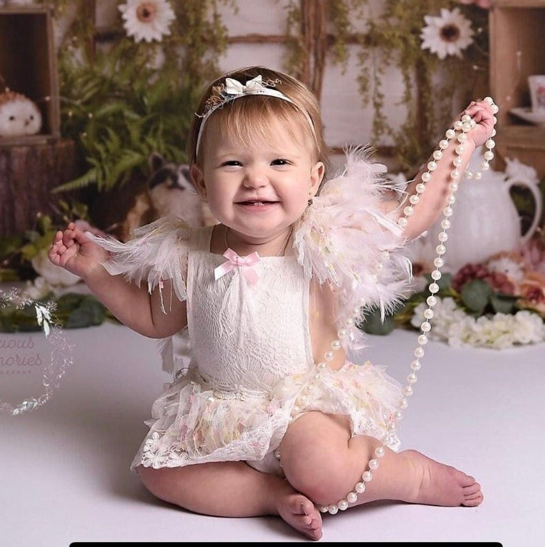 Swan Cake Smash Outfit Girl, Baby Feather Dress Swan 1st