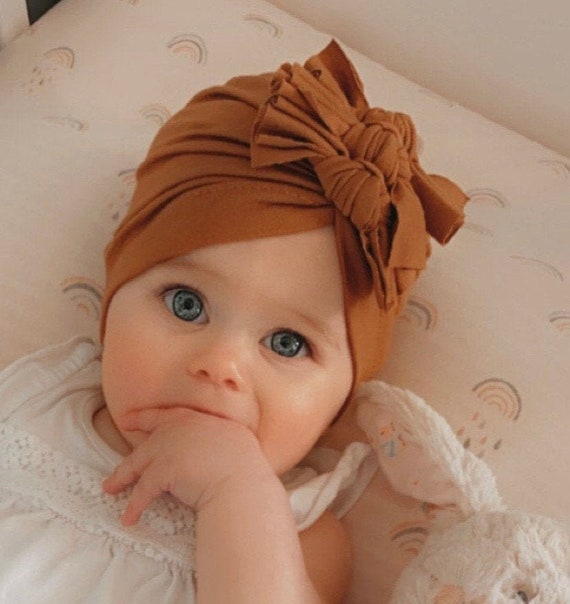 Sombrero de turbante de niña, turbante de moda marrón canela