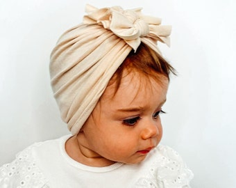 Baby Turban, Triple Knot Boho Baby Hat, Cream Summer Baby Fashion Accessories, Knotted Bow Turban Hat for Baby Girl Sitter Photography Shoot