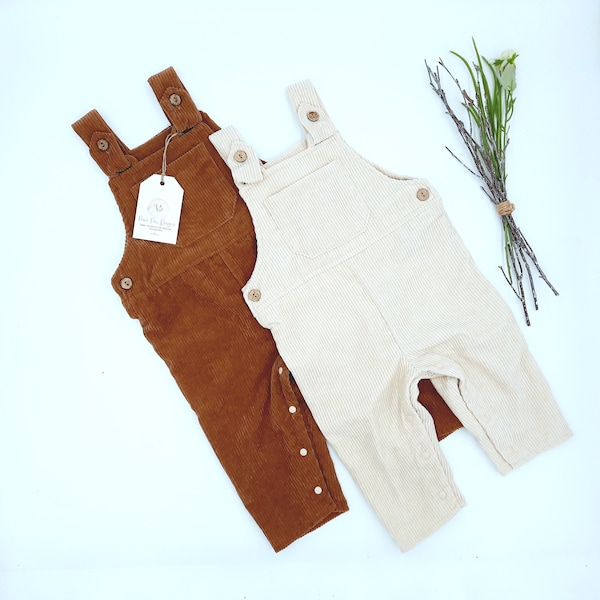 Gender Neutral Dungarees, Natural Beige Cake Smash Outfit, First Birthday or 1st Photoshoot Overalls, Unisex Toddler Corduroy Dungarees