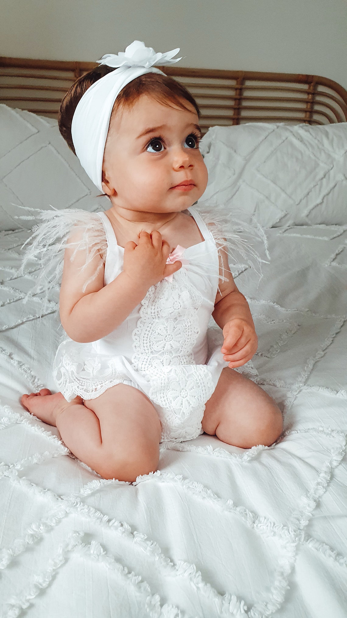 Baby Girl Cake Smash Outfit White First Birthday Romper with Etsy