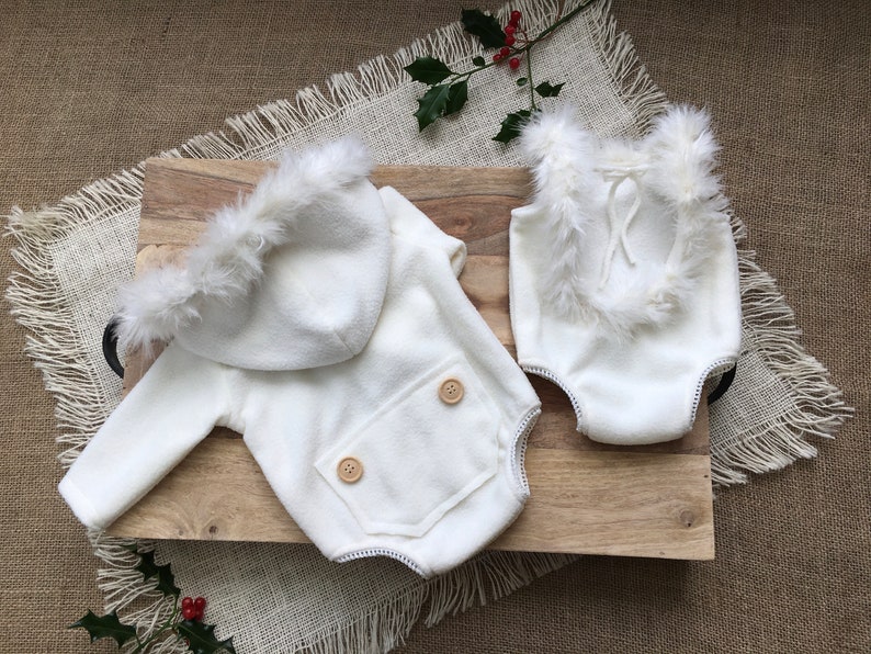 Newborn Photography White Hooded Romper Christmas Baby Shower Gift Newborn Christmas Fleece Newborn Hooded Romper Newborn Photo Props