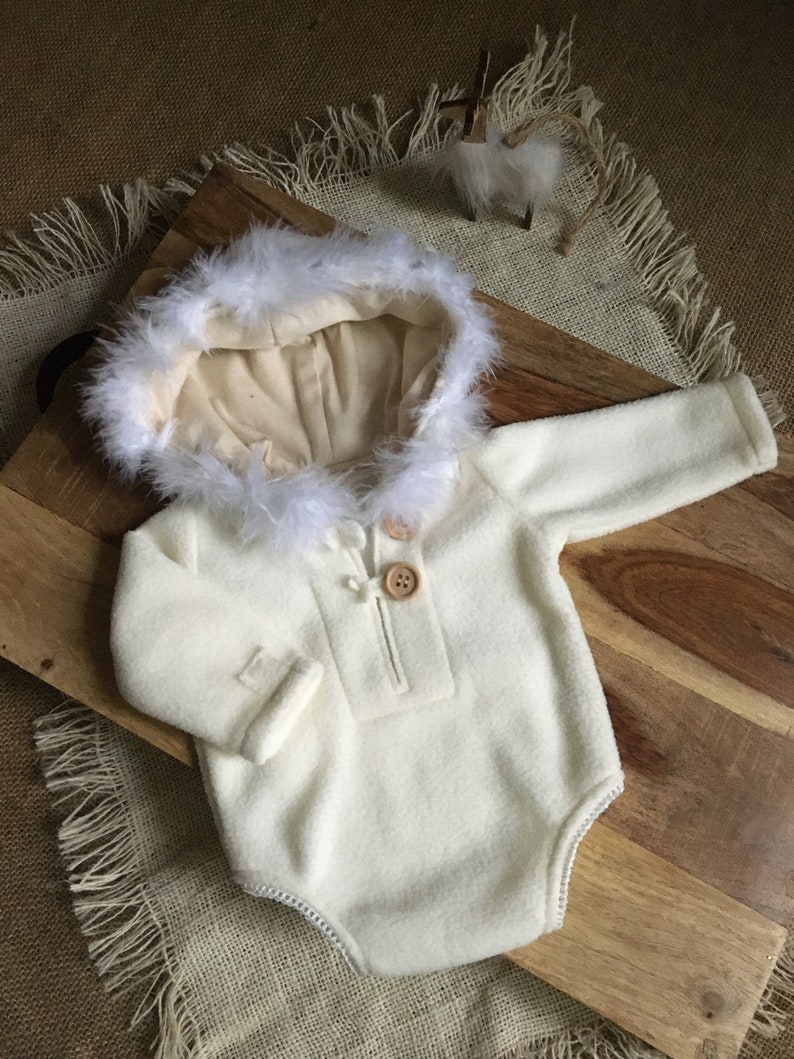 Newborn Photography White Hooded Romper Christmas Baby Shower Gift Newborn Christmas Fleece Newborn Hooded Romper Newborn Photo Props