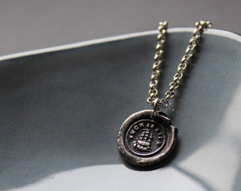 Such is life wax seal pendant made using a 1800s stamp, sentimental jewelry, mourning necklace, Victorian inspired tiny fine silver charm