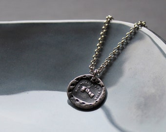 For auld lang syne wax seal pendant made using a 1800s stamp, sentimental jewelry, mourning necklace, Victorian inspired fine silver charm