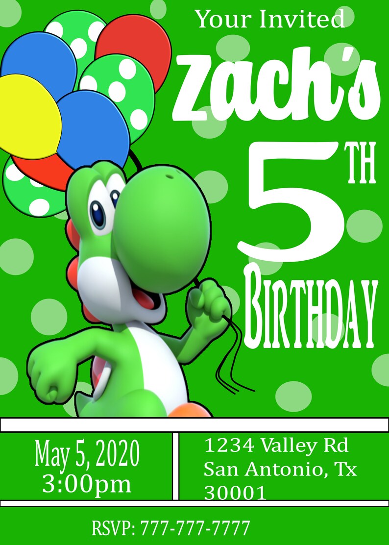 Yoshi Birthday Party Invitation Editable Invitation Digital | Etsy