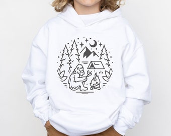 Bigfoot Hoodies for Kids| Kid Hoody for Summer Camp| Funny Shirts for Youth| Nature hoodies for Kids| Camp Life| Bonfire Hoodie Sasquatch