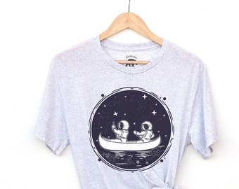 Astronauts Canoe Shirt| Canoeing Shirt| Moon Shirt| Outer Space Shirts for Camping| Outdoorsy Nature Shirts| Plus Size Clothing available