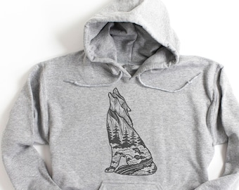 Howling Wolf Hoodies for Men and Women| Plus Size Clothing Available| Woodsy Nature Hoodies & Sweatshirts for Camping Adventures