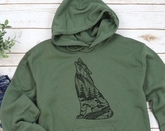 Howling Wolf Hoodies for Men and Women| Plus Size Clothing Available| Woodsy Nature Hoodies & Sweatshirts for Camping Adventures