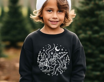 Bigfoot Winter Kids Sweatshirts Christmas| Funny Bigfoot Sweater for Toddlers + Big Kids| Cozy Matching Family Sweatshirts for Holidays