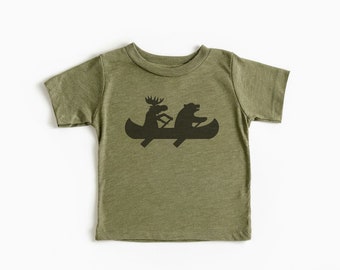 Moose and Bear Canoeing Baby Toddler + Youth Shirts| Canoe Summer Vacation Shirt| Soft Baby tee for summertime| Fun outdoorsy nature kids