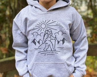 Bigfoot Hiking Hoodie for Kids| Clothing for Kids| Unique Boys Clothing| Unique Girls Clothing| Gift for Hiker Kid| Kids Sweatshirt Big Foot