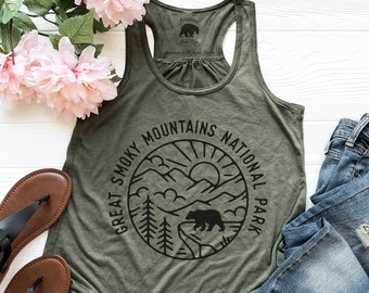 Great Smoky Mountains National Park tank tops for women| Summer Road Trip clothing| tops and tees| US National Park trip tanks| Hiker gift