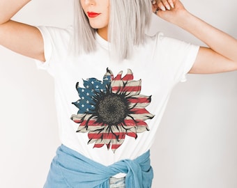 American Flag Sunflower Shirt| Patriotic 4th of July Shirts| Nature Summer Shirts