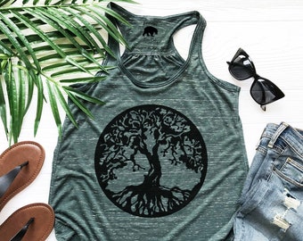 Débardeurs de yoga pour femmes| Hauts de yoga| Vêtements grande taille disponibles | Débardeurs Arbre de Vie | Hauts d'été pour femmes | Débardeurs Nature| Yoga T-shirt