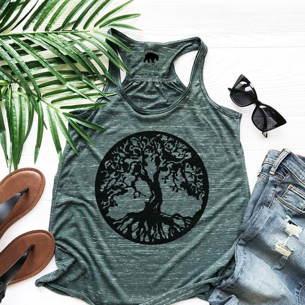 Camisetas sin mangas de yoga para mujer / Camisetas de yoga / Ropa de talla grande disponible / Camisetas sin mangas de árbol de la vida / Camisetas de verano para mujer / Camisetas sin mangas de naturaleza / Camiseta de yoga