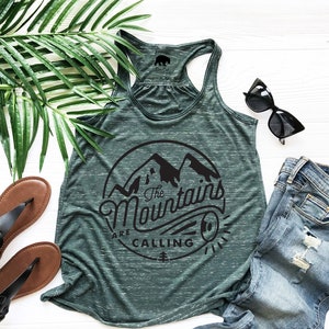 Mountains Tank Top| The Mountains Are Calling and I Must Go| Plus Size Clothing Available| Wanderlust Tank Tops| Womens Summer Tops| Camping