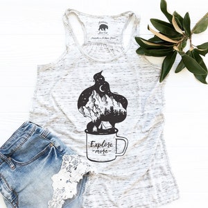 Explore Tank Top| Nature Tank Tops for Women| Plus Size Clothing Available| Camping Tank Top| Hiking Tank Top| Wanderlust Tank Top| Coffee