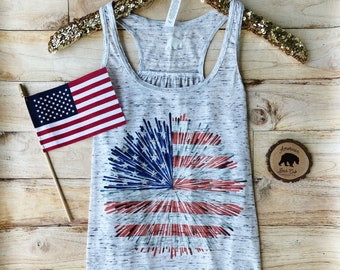 4th of july shirt women| tank tops for independence day| fireworks american flag| fast shipping| made in usa| flowy tank