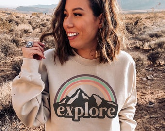 Explore Rainbow Mountain Sweatshirt| Plus Size Clothing Available| Hiking Lover Gift| Nature Hoodies & Sweatshirts| Cozy Adventure Clothing