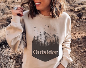 Outsider Sweatshirt| stargazing sweatshirt| hiking sweatshirt for nature lovers| crewneck sweatshirt for camping| wanderlust shirt