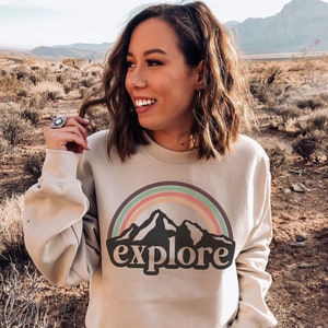 Explore Rainbow Mountain Sweatshirt Plus Size Clothing Available Hiking Lover Gift Nature Hoodies & Sweatshirts Cozy Adventure Clothing image 1