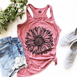 Sunflower Tank Top Sunflower Tank Tops for Women Plus Size Clothing Available Womens Summer Tops Womens Summer Clothing Sun Flower image 1